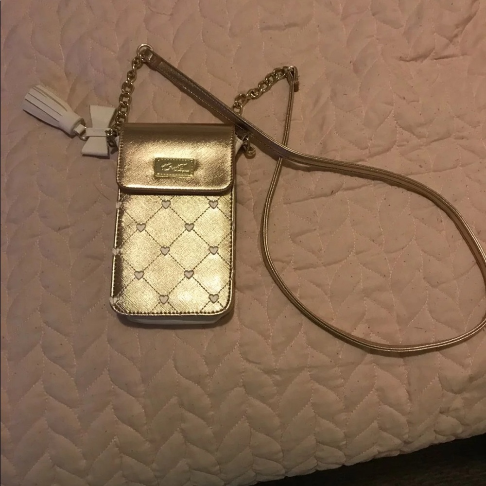 Betsey Johnson gold crossbody, no defects.